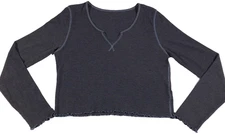 American Eagle Womens Top Sz XL Gray Blue Thermal V-Neck Stretch Long Sleeve