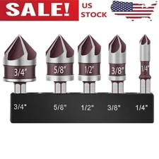 5Pcs 1/4" Shank HSS Countersink Drill Bit 82° 5-Flute Cobalt M35 Chamfer Cutter