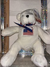 NEW 10" American Greetings Liberty Bear Proud of the USA White Bear Salutes Flag