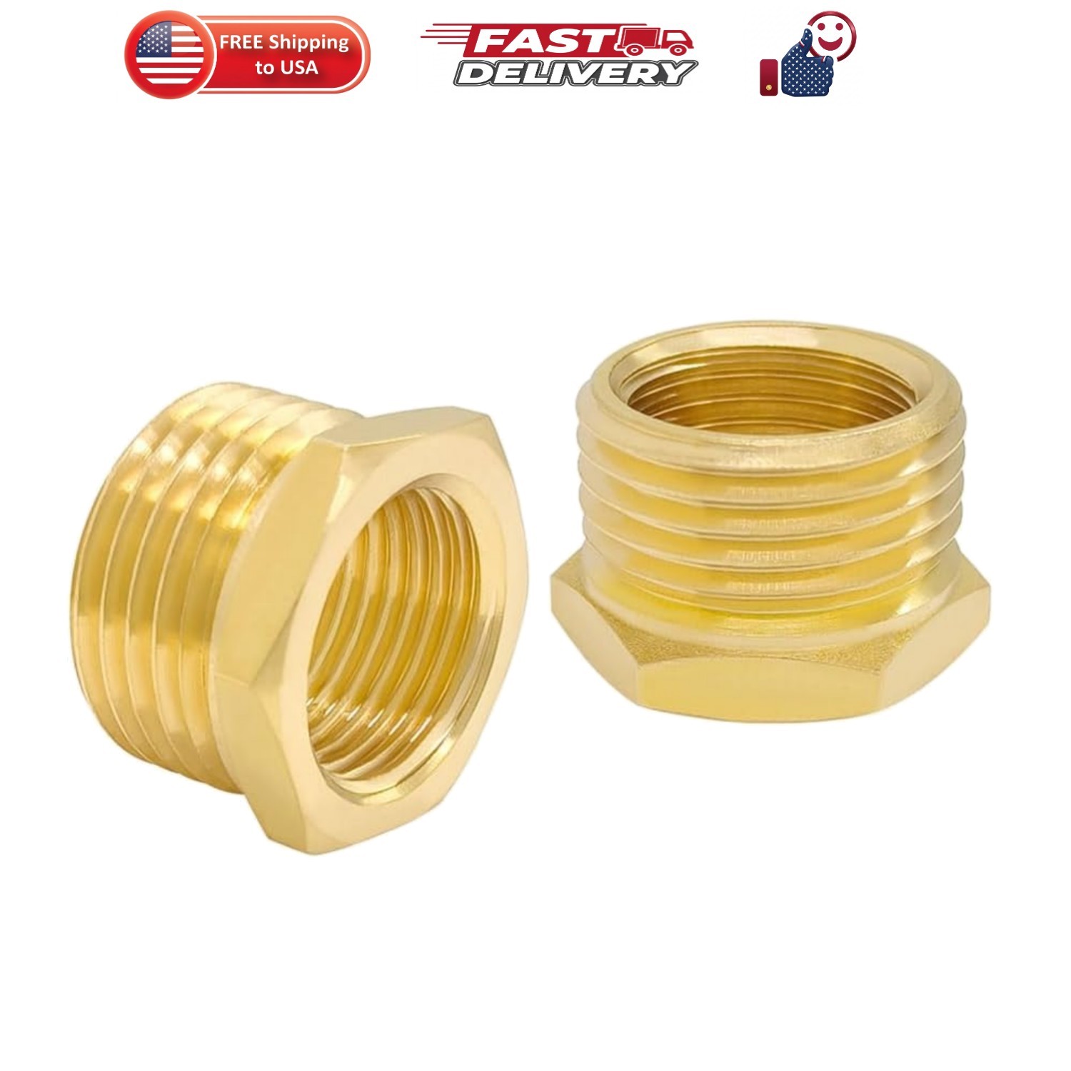 2PCS Brass Reducer Hex Bushing 3/4" NPT Male x 3/8" NPT Female