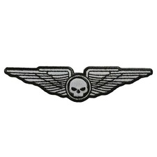 Skull Wings Reflective Patch 4x2 Iron On Sew On MC Biker Vest Emblem