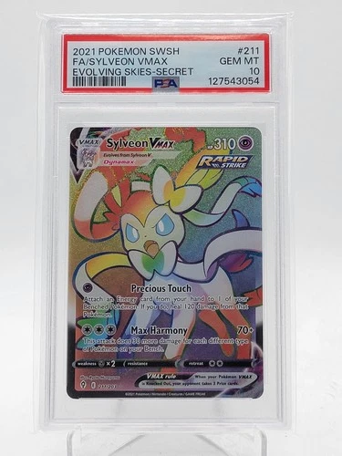 SYLVEON VMAX 2021 POKEMON EVOLVING SKIES SECRET RARE FA #211 PSA 10 Q0895