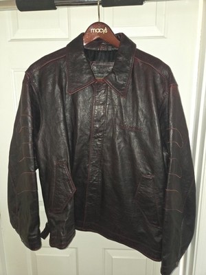 RARE LARGE L ECKO UNLTD LEATHER BIKER JACKET ULTRA RARE DARK RED