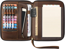 Ringsun Genuine Leather Portfolio with Zipper, Padfolio Portfolio Organizer Fold