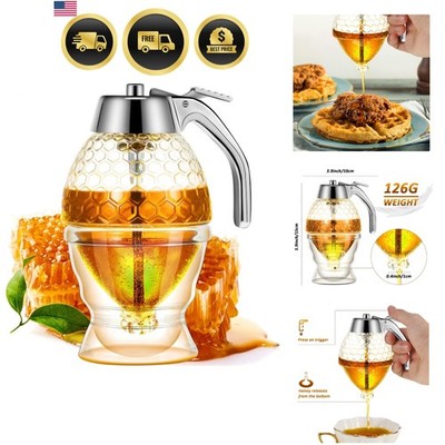 Acrylic Honey Dispenser with Stand Comb Shaped Honey Pot, No Drip Syrup and S...