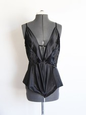 VTG Frederick's of Hollywood Black Velvet  Satin Bodysuit Teddy 1X Y2K Pin-Up