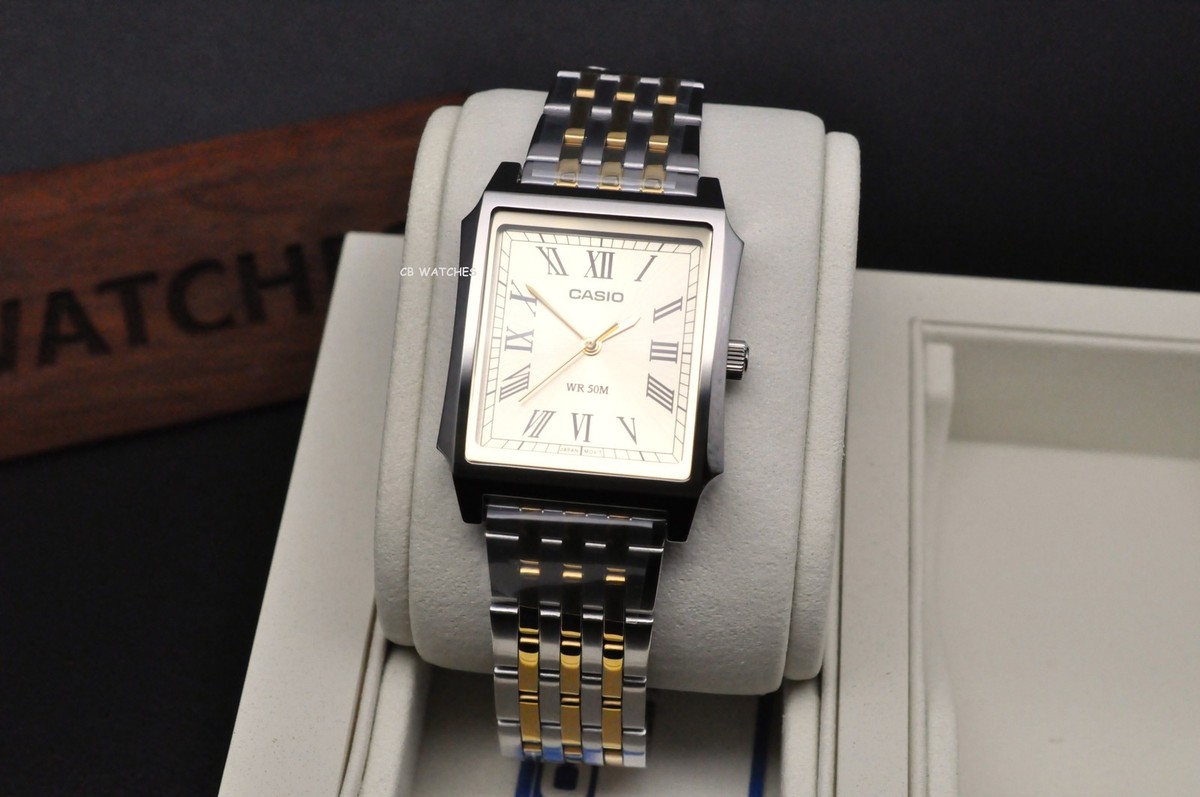 Casio MTP-B190SG-9BV Mens TANK Quartz Watch Golded Dial Stainless