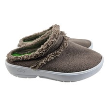 OOFOS OOcoozie Mules Womens 7 Brown Fleece Faux Fur Recovery Slip On Shoes 38
