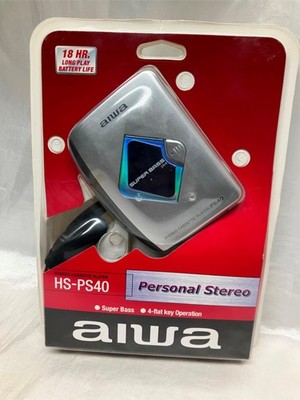 Vintage Aiwa silver Personal Cassette player HS-PS40 with Awia HP-M028 NIP