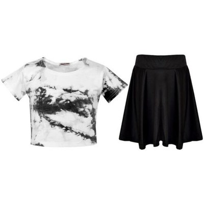 Kids Girls Crop Top & Skirt Black Tie Dye Print Summer Outfit Clothing Sets