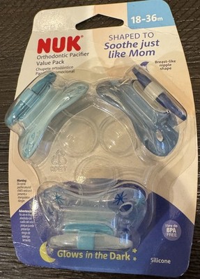 NUK Pack (3) Orthodontic Pacifier Blue 18-36 Months New