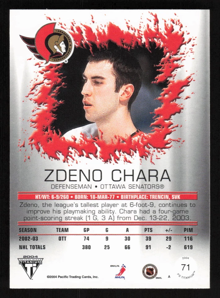 2003-04 Pacific Private Stock Titanium #71 Zdeno Chara Card TCCCX - Image 2 of 2