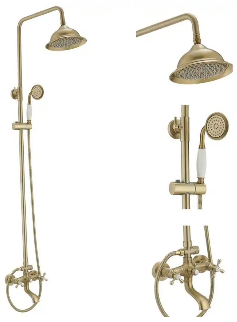 Kit de ducha y grifo de bañera BWE 3 rociadores para barra de pared de baño en latón dorado antiguo