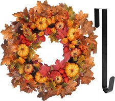 Fall Wreaths for Front Door 24 Inch Beautiful Fall Wreath with Pumpkins, Artific