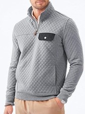Men's Quarter Zip Pullover Quilted Sweatshirt Casual Mock Neck Geometric Texture