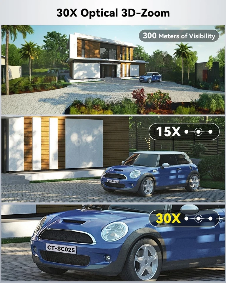 5MP Telecamera WiFi Esterno, Zoom Ottico 3D 30X, Visione Notturna IR 180 m & Col - Immagine 2 di 4