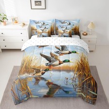7 Pieces Queen Size Mallard Duck Comforter Set,Hunting Fishing Cabin Farmhous...