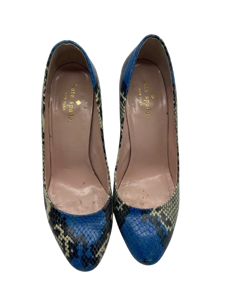 Tacones Kate Spade azul piel de serpiente punta redondeada talla 7 Foto 3 de 4