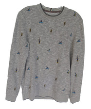 Ted Baker All Over Embroidered Long Sleeves Pullover Sweatshirt Mens Size 2 Grey