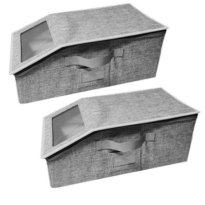 Confezione Da 2 Organizer Impilabili Per Cappelli – Contenitori Trasparenti In Tessuto Non Tessuto Con Cerniera, Capacità 24 Cappelli, 43x22x17cm, Grigio