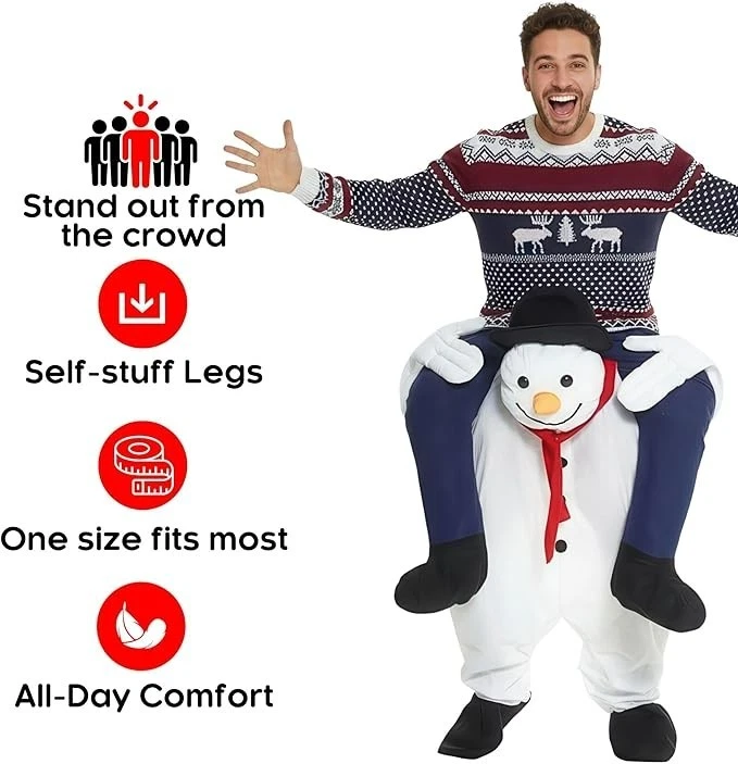 Disfraz de muñeco de nieve adulto a cuestas para hombre mujer divertido traje de Navidad traje de paseo Foto 2 de 4