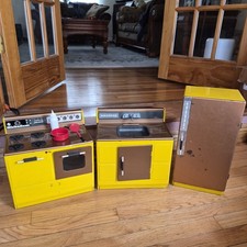 Vintage Nassau Tin Toy Kitchen Appliances 3 Piece Set Child Size FREE SHIPPING