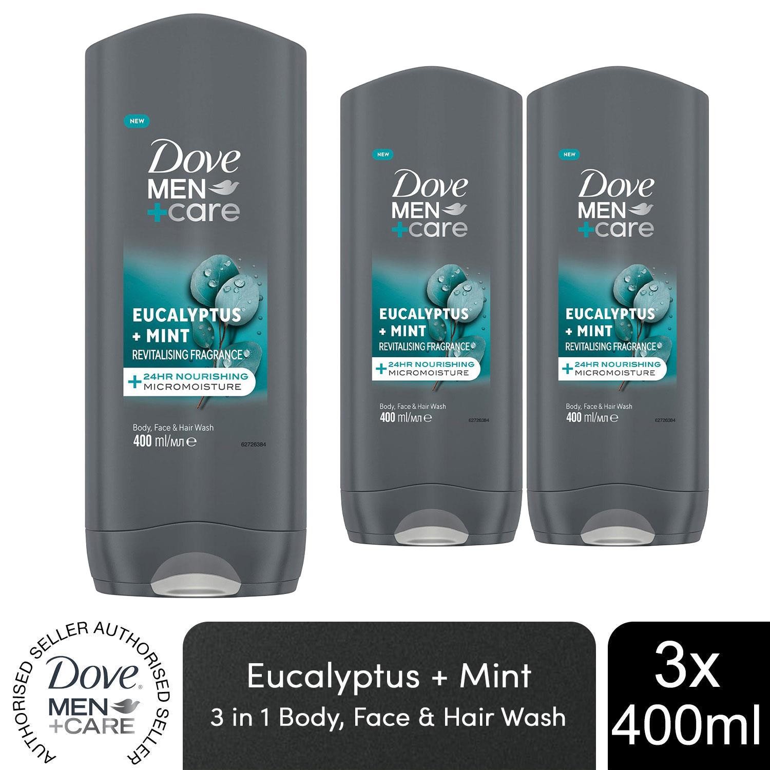 Dove Men+Care 3-in-1 Hair, Body & Face Wash Eucalyptus + Mint Fragrance, 3x400ml