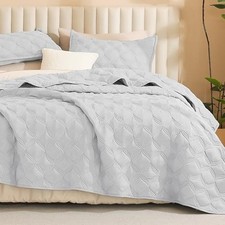 Queen Quilt Bedding Set Summer Lightweight Soft Full/Queen Light Grey