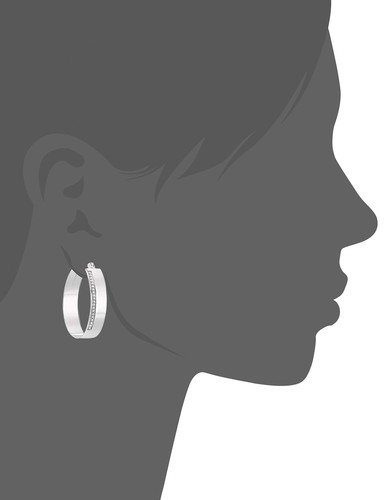 Diamond Earrings for Women 1/4 CT Sterling Silver 1.50 Inch Round Hoop Design - Picture 6 of 8