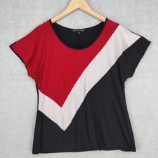 Suzie in the City Casual Blouse Womens XL Black Red Silky Stretch Top USA Made