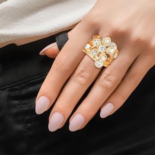 Women  s Stretch Cocktail Ring Gold Flower Branch Statement Jewelry