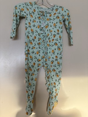 Posh Peanut Green Yellow Lemons Footed Sleeper Size 3-6 Months