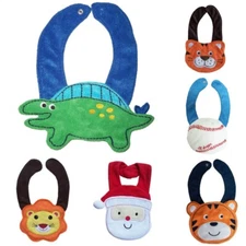 NEW Baby Terry Cloth Teething Drool Bib Santa Tiger Dinosaur Lion Baseball