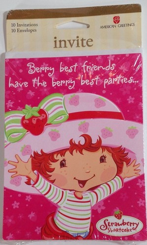 Vtg 1980-90 Strawberry Shortcake Party Invitations, Envelopes & Hats NIP Sealed - Picture 2 of 8