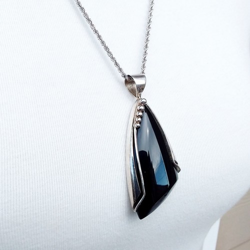 Jay King Necklace 925 Sterling Silver Black Chalcedony Pendant Rope Chain 30in - Picture 3 of 14