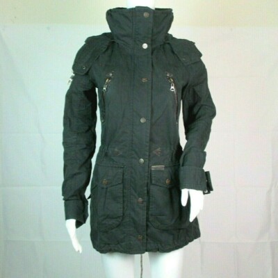 Dreimaster Parka Jacke Mantel Kapuze Leicht Übergang Damen Schwarz