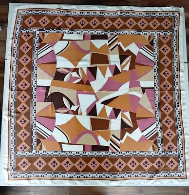 Adrienne Landau Studio Square Scarf Silk Geometric Pink Orange Brown~ NWT, RARE 