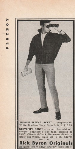 1960 5 ½” x 3” printed ad Rick Byron Pushup Sleeve Jacket Stovepipe Pants - Picture 2 of 4