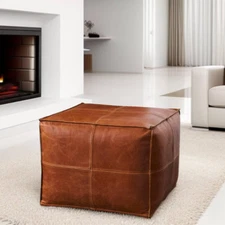 Ottoman Footstool Pouffe Leather Genuine Boho Unstuffed Moroccan New Brown 20''