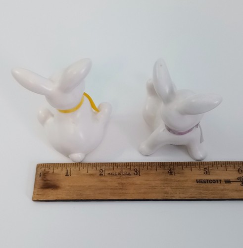 2 conejos de Pascua de cerámica con cintas de tela de 3" de alto vintage Japón - Imagen 9 de 10