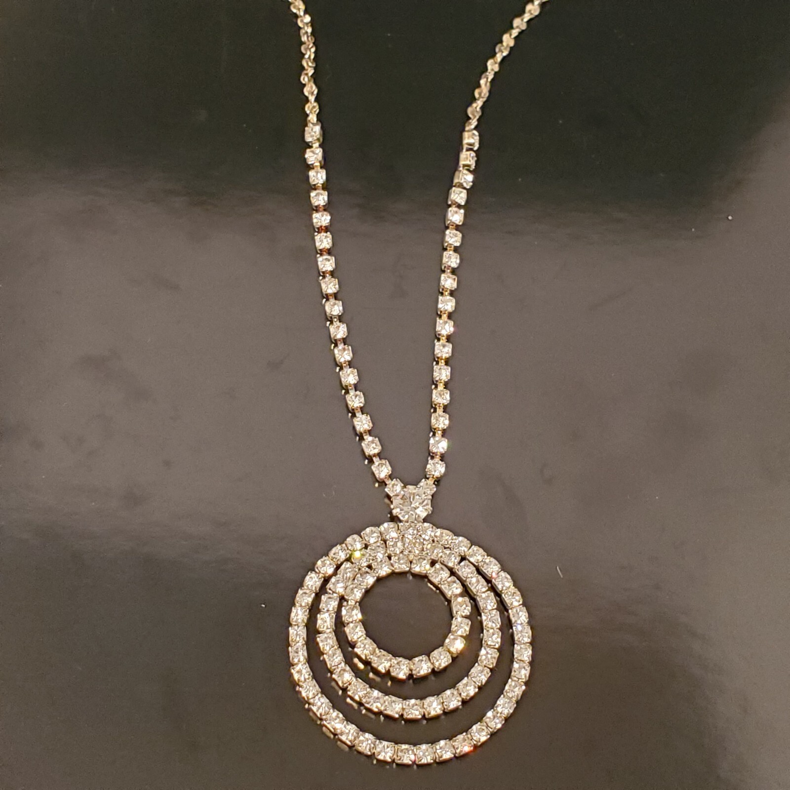 Rhinestone Circle Statement Necklace 20" - image 3