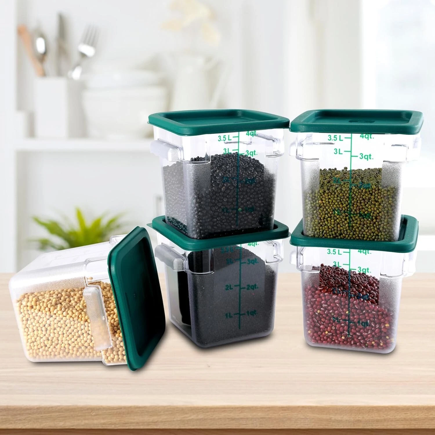 CMI 5 Pack 4 Qt Commercial Grade Square Food Storage Containers with Lids