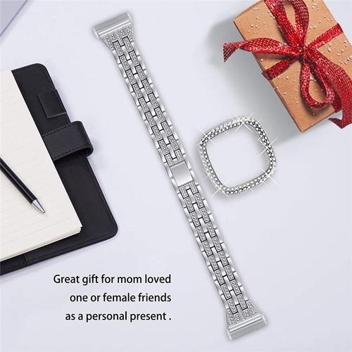 Correa de pulsera de diamantes para Fitbit Sense/Versa 4 3 + estuche para PC correa de reloj de metal ostentoso - Imagen 12 de 24