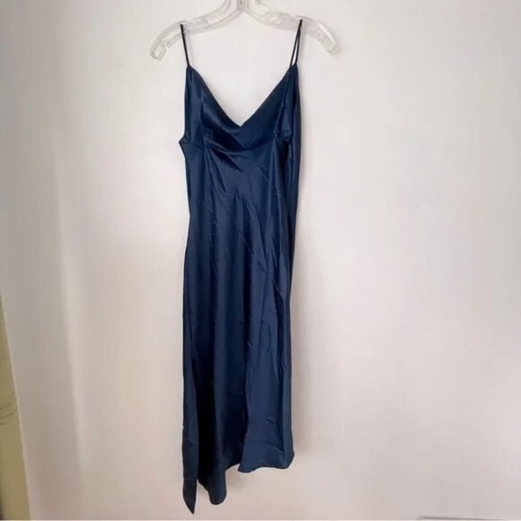 Petal & Pup Cyprus Navy Blue Satin Midi Asymmetrical Hem Dress 2 eBay