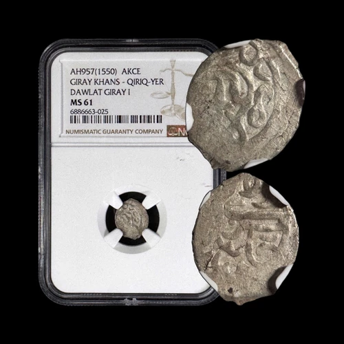 CRIMEA. 1550, Akce, Silver - NGC MS61 - Dawlat Giray I, Qirq-Yer, Ukraine 025