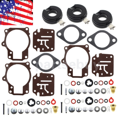 3 x Carburetor Carb Rebuild Repair Kit w/ Float For Johnson Evinrude 65 70 75 HP