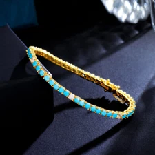 3mm CZ Round Blue Turquoise Bracelet Gold Plated Cubic Zircon Collection Jewelry