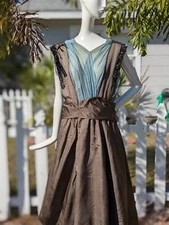 ANTIQUE EDWARDIAN CHARCOAL SILK AND BLUE SILK CHIFFON DRESS W/ BEADING & SEQUINS
