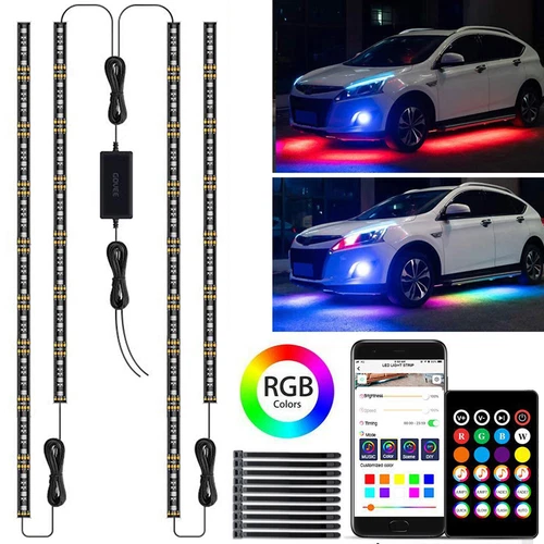 RGB LED Strip Under Car Tube Underglow Lights Kit + APP Bluetooth Remote Control