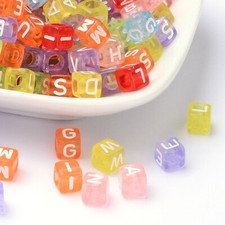 100 BULK Alphabet Letter Beads Cube Assorted Lot Wholesale Rainbow Transparent
